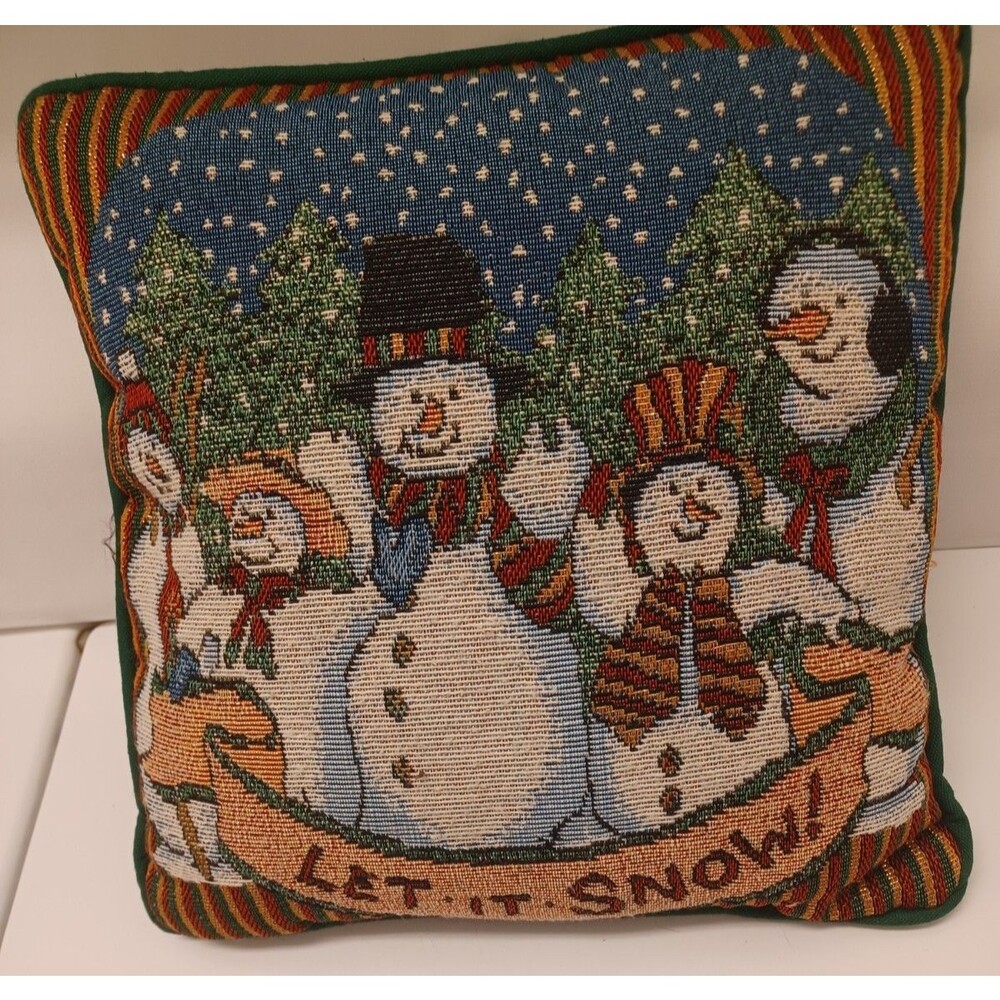LET IT SNOW SNOWMAN TAPESTRY THROW PILLOW MULTI COLOR11X11"